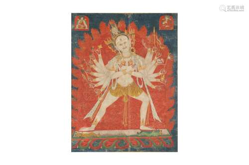 A TIBETAN THANGKA OF AMARAVAJRA DEVI. Ink and colour on canv...