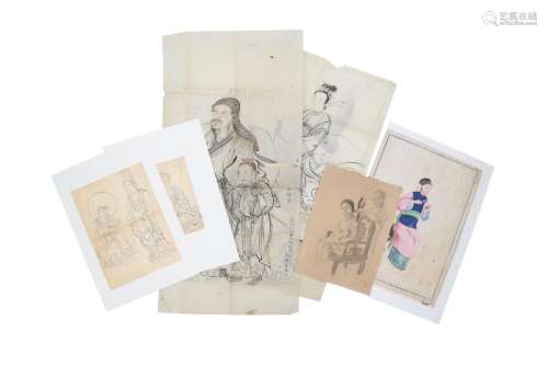 A COLLECTION OF JAPANESE AND CHINESE FIGURATIVE SKETCHES AND...
