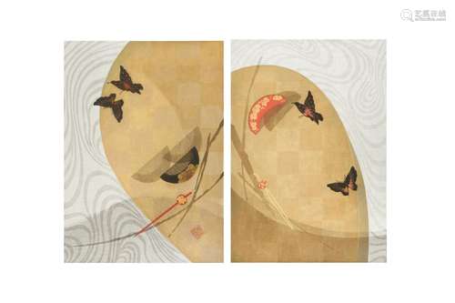 SHOJI OSUGI (AC. 1970 – 1990). A pair of 'Butterflies and Co...