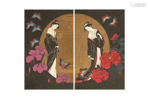 SHOJI OSUGI (AC. 1970 – 1990). 1984. A pair of bijin prints