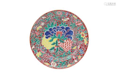 A CHINESE FAMILLE ROSE 'BLOSSOMS' DISH. Decorated with the t...