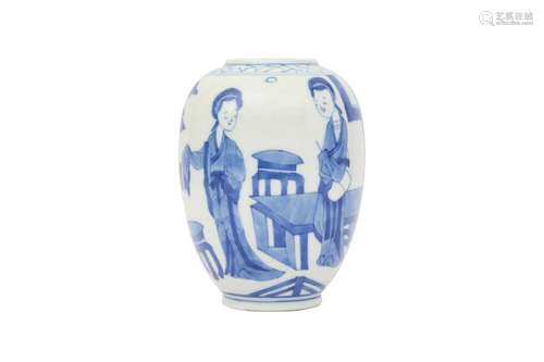 A CHINESE BLUE AND WHITE 'LADIES' JAR. The ovoid body rising...