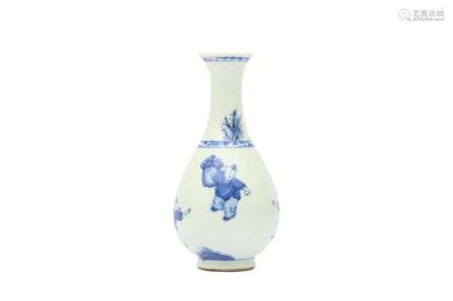 A CHINESE BLUE AND WHITE 'BOYS' VASE. The pear-shaped body p...