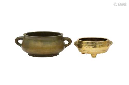 TWO CHINESE BRONZE INCENSE BURNERS. Qing Dynasty