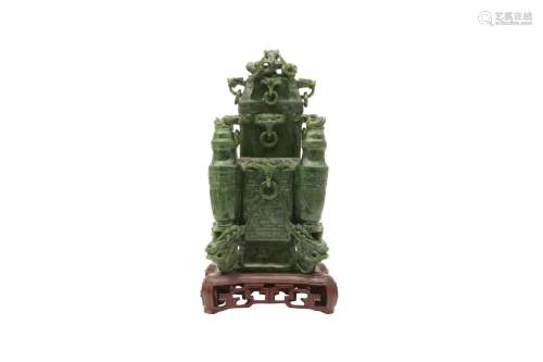 A CHINESE SPINACH-GREEN 'DRAGON' VASE. With a rectangular bo...