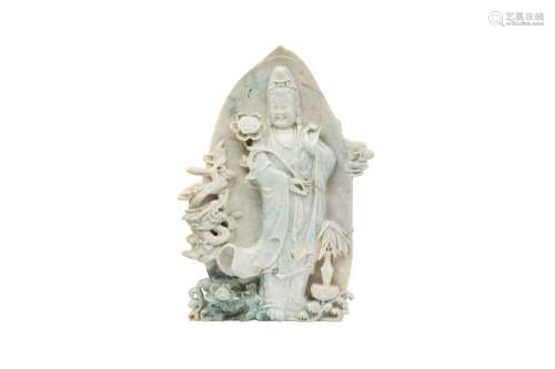 A VERY LARGE CHINESE JADEITE CARVING OF GUANYIN. 20th Centur...