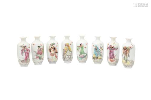 A SET OF EIGHT CHINESE FAMILLE ROSE 'IMMORTALS' VASES. 20th ...