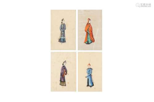 A SET OF FOUR CHINESE EXPORT RICE PAPER PAINTINGS. Qing Dyna...