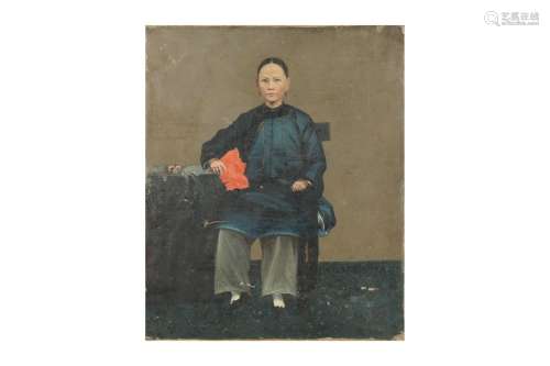 A CHINESE EXPORT OIL PAINTING OF A LADY. Qing Dynasty