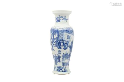 A CHINESE BLUE AND WHITE BALUSTER VASE. Of slender form risi...