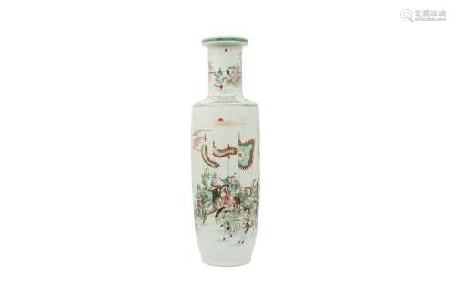 A CHINESE FAMILLE VERTE ROULEAU VASE. With a tall body paint...
