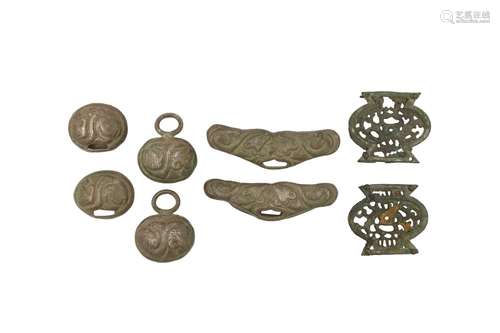 FOUR PAIRS OF CHINESE METAL FITTINGS. The first a set of ova...