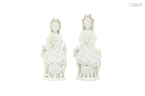 TWO CHINESE BLANC-DE-CHINE FIGURES OF GUANYIN. Qing Dynasty
