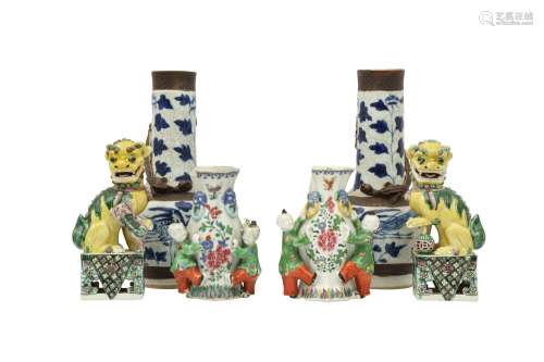 A PAIR OF CHINESE FAMILLE VERTE LION DOGS