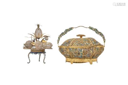 TWO CHINESE FILIGREE-WORK ITEMS. Qing Dynasty