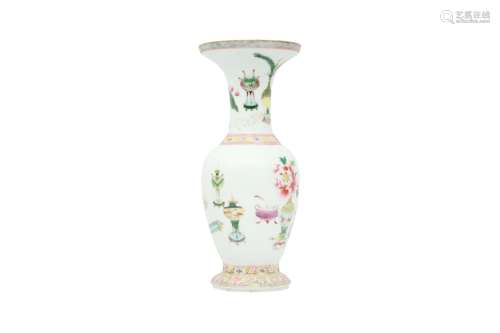 A CHINESE FAMILLE ROSE 'TREASURES' VASE. The ovoid body pain...