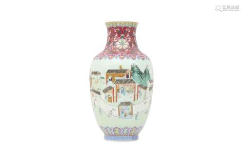 A CHINESE FAMILLE ROSE RUBY-GROUND 'PORCELAIN KILNS' LANTERN...