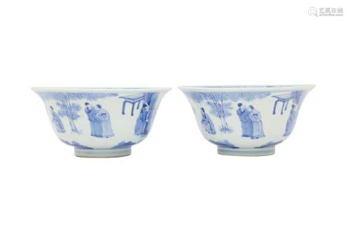 A PAIR OF CHINESE BLUE AND WHITE 'SAGES IN THE BAMBOO GROVE'...