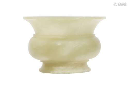 A CHINESE PALE CELADON JADE SPITTOON