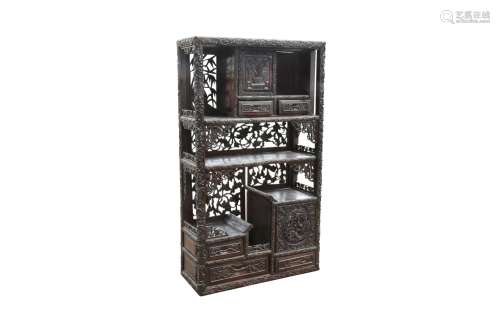 A CHINESE WOOD DISPLAY CABINET. With four shelves