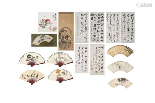 A GROUP OF CHINESE FANS AND SCROLL PAINTINGS. Comprising: fi...