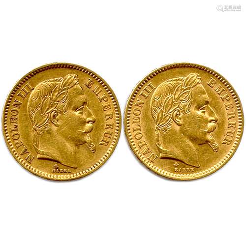 DEUX PIÈCES DE 20 FRANC EN ORNapoléon III (têt laurée) 1861 ...