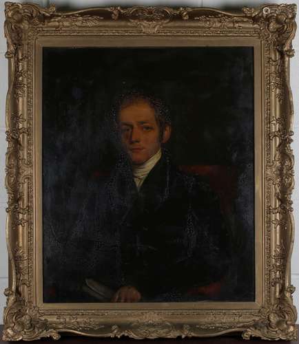 British School - Half Length Portrait of a Gentleman Holding...