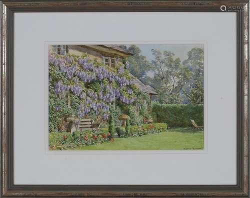 Beatrice Emma Parsons - Thatched Cottage with Wisteria and F...