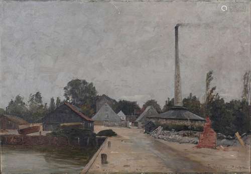 Frederick Winther - Quayside Scene with Industrial Buildings...