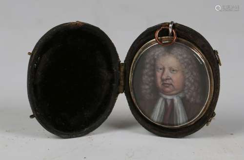British School - Oval Miniature Portrait of a Gentleman wear...