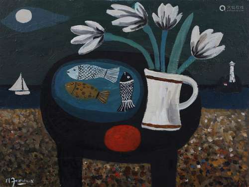 Alan Furneaux - Still Life with Fish and Tulips on a Table