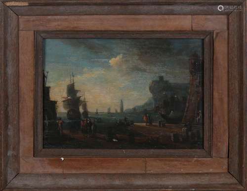 Follower of Claude-Joseph Vernet - Capriccio Harbour Scene w...