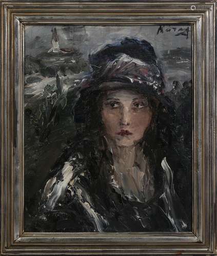 Aurel Naray - Portrait of a Young Lady wearing a Hat