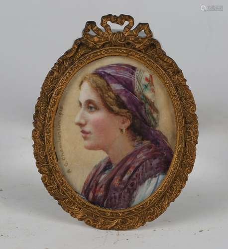 Amy Gertrude Chamberlin - Oval Miniature Portrait of a Lady ...