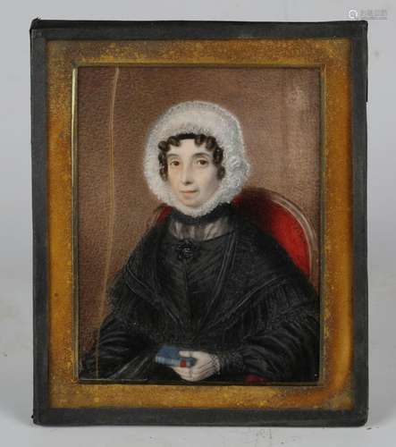 Stephen Crowe - Miniature Portrait of a Lady wearing a Black...