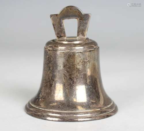 A George V silver desk bell with loop handle