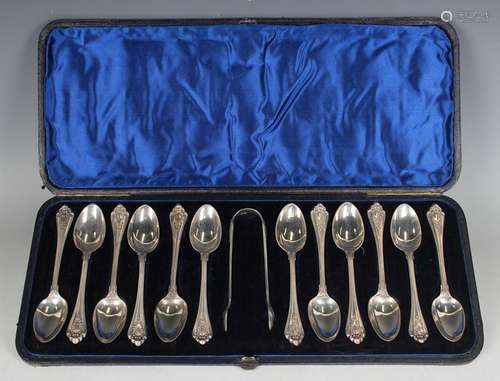 A set of twelve Victorian silver teaspoons and a pair of mat...