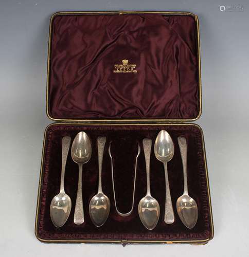 A matched set of six George III silver teaspoons with engrav...