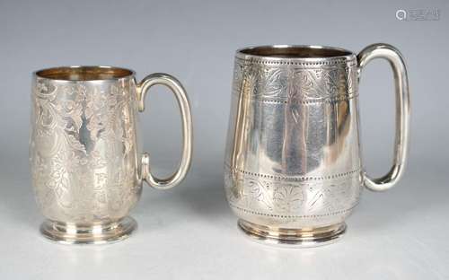 A Victorian silver christening tankard of tapering cylindric...