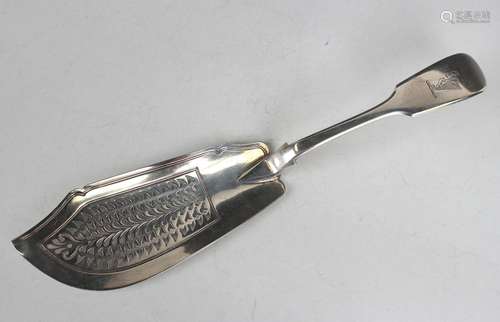 A William IV silver Fiddle pattern fish slice with pierced b...