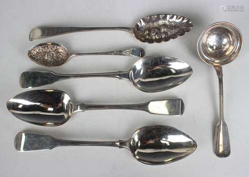 Three George III silver Fiddle pattern tablespoons