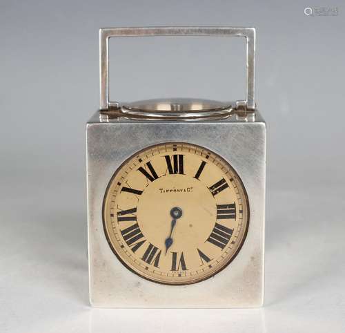 An early 20th century silver cube desk clock compendium