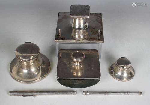 A George V silver square inkstand