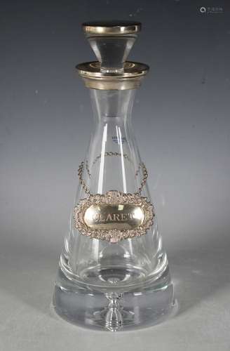 An Elizabeth II silver mounted conical clear glass decanter ...