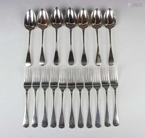 A set of eleven Victorian silver Old English pattern table f...