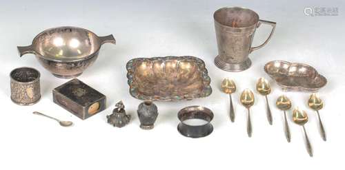 A small group of silver items