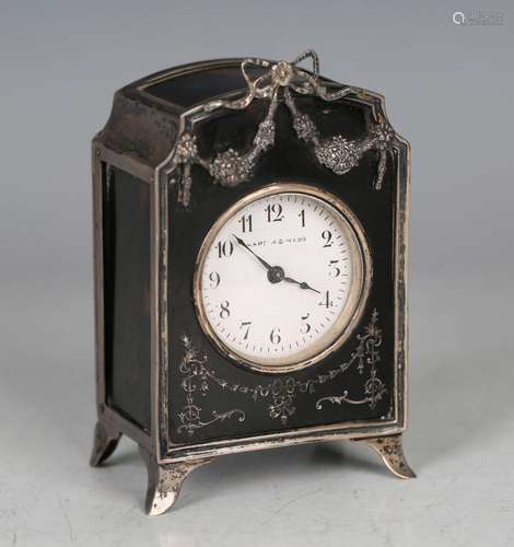 An Edwardian silver mounted tortoiseshell diminutive timepie...