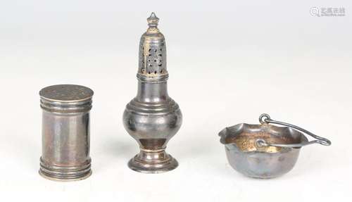 A late Victorian silver cylindrical pepper pot and cover