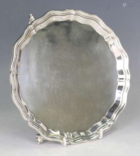 A George V silver circular card salver