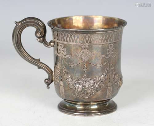 A Victorian silver christening mug of cylindrical form